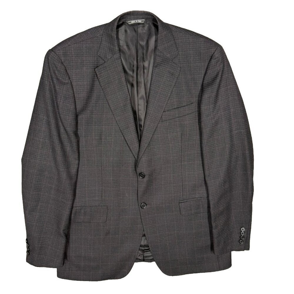 Zanetti Blazer Check Angelico Wool Sport Coat Charcoal Grey Italy 44L